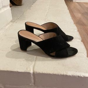 Madewell black suede cross strap heel sandal